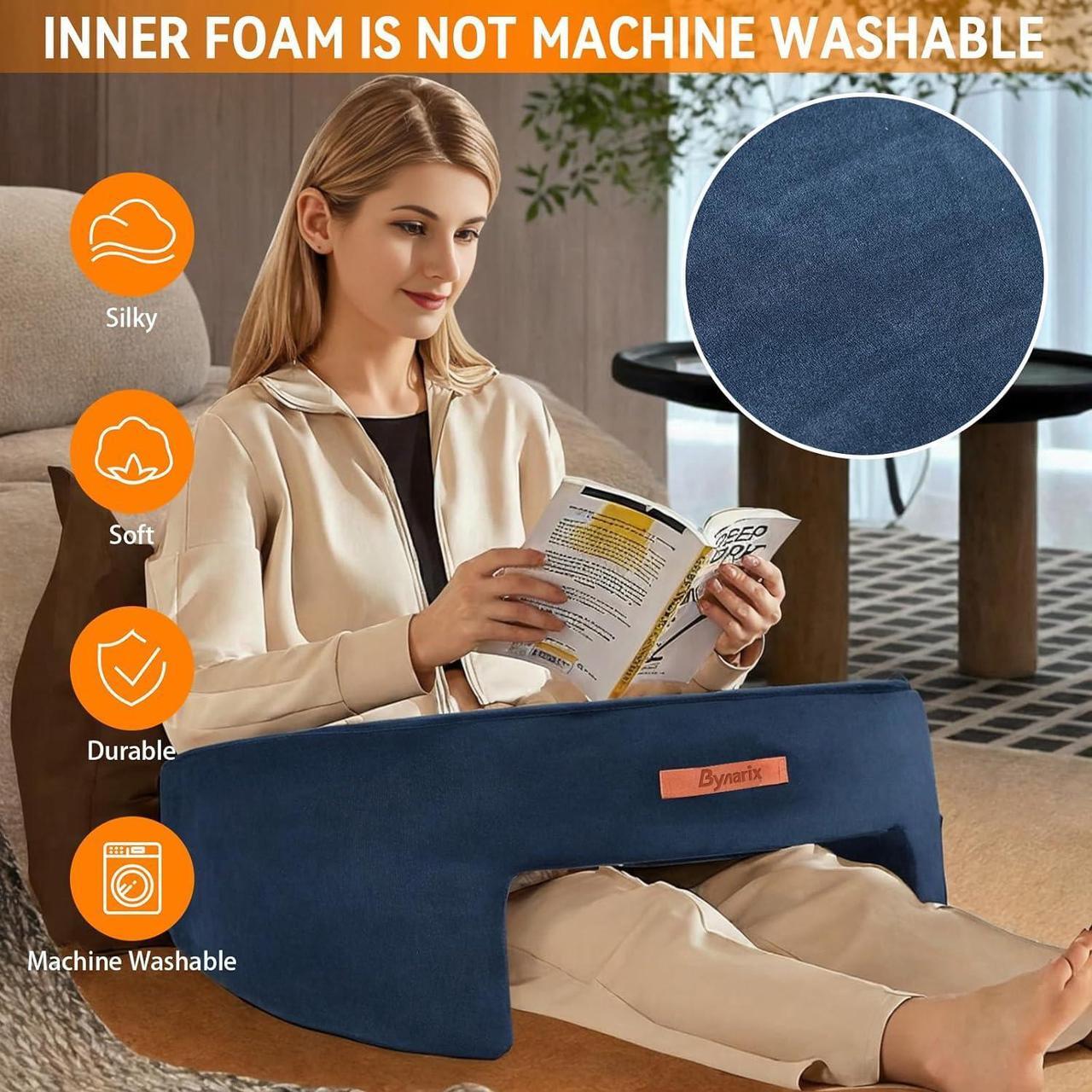 Alt view image 5 of 7 - Reading Pillow for Gaming, Lap Desk Pillow for Laptop, Extra Large Arm Rest Pillow for Adult Working, Playing, Crocheting, Steam Deck Switch/Sitting in Bed Floor Couch Sofa Blue