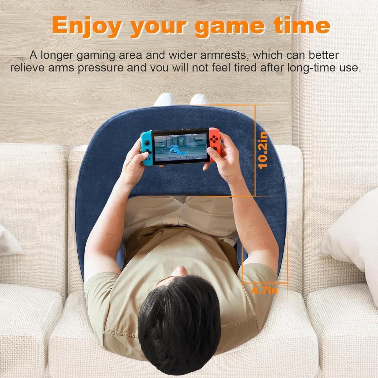 Alt view image 2 of 7 - Reading Pillow for Gaming, Lap Desk Pillow for Laptop, Extra Large Arm Rest Pillow for Adult Working, Playing, Crocheting, Steam Deck Switch/Sitting in Bed Floor Couch Sofa Blue
