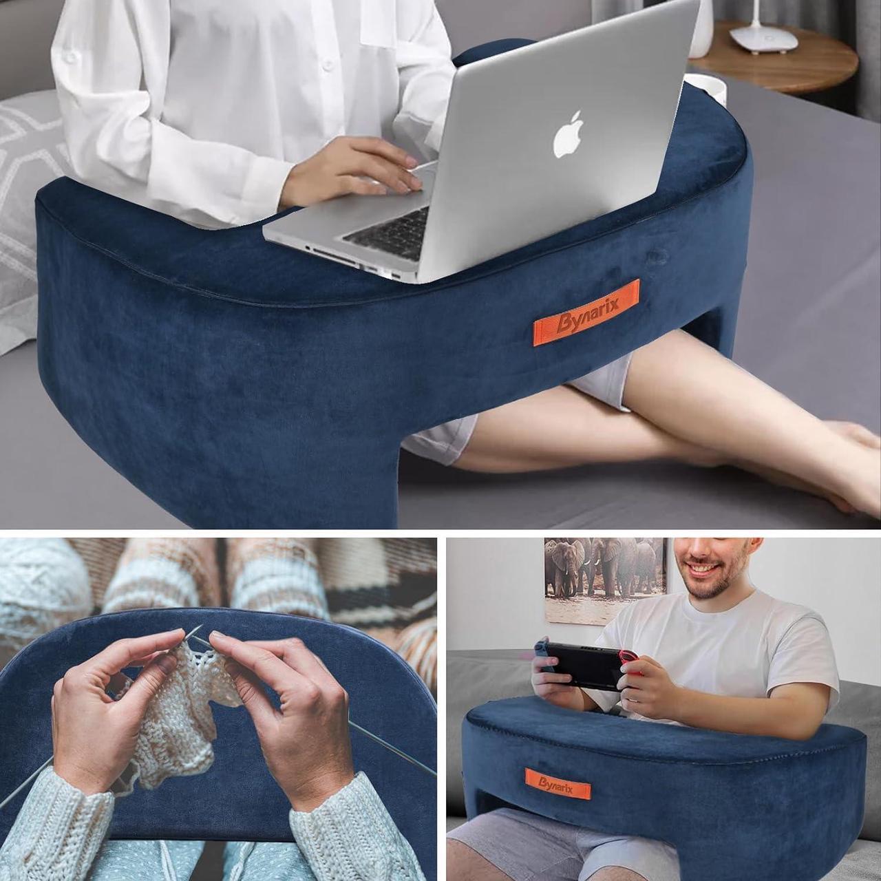 Alt view image 7 of 7 - Reading Pillow for Gaming, Lap Desk Pillow for Laptop, Extra Large Arm Rest Pillow for Adult Working, Playing, Crocheting, Steam Deck Switch/Sitting in Bed Floor Couch Sofa Blue