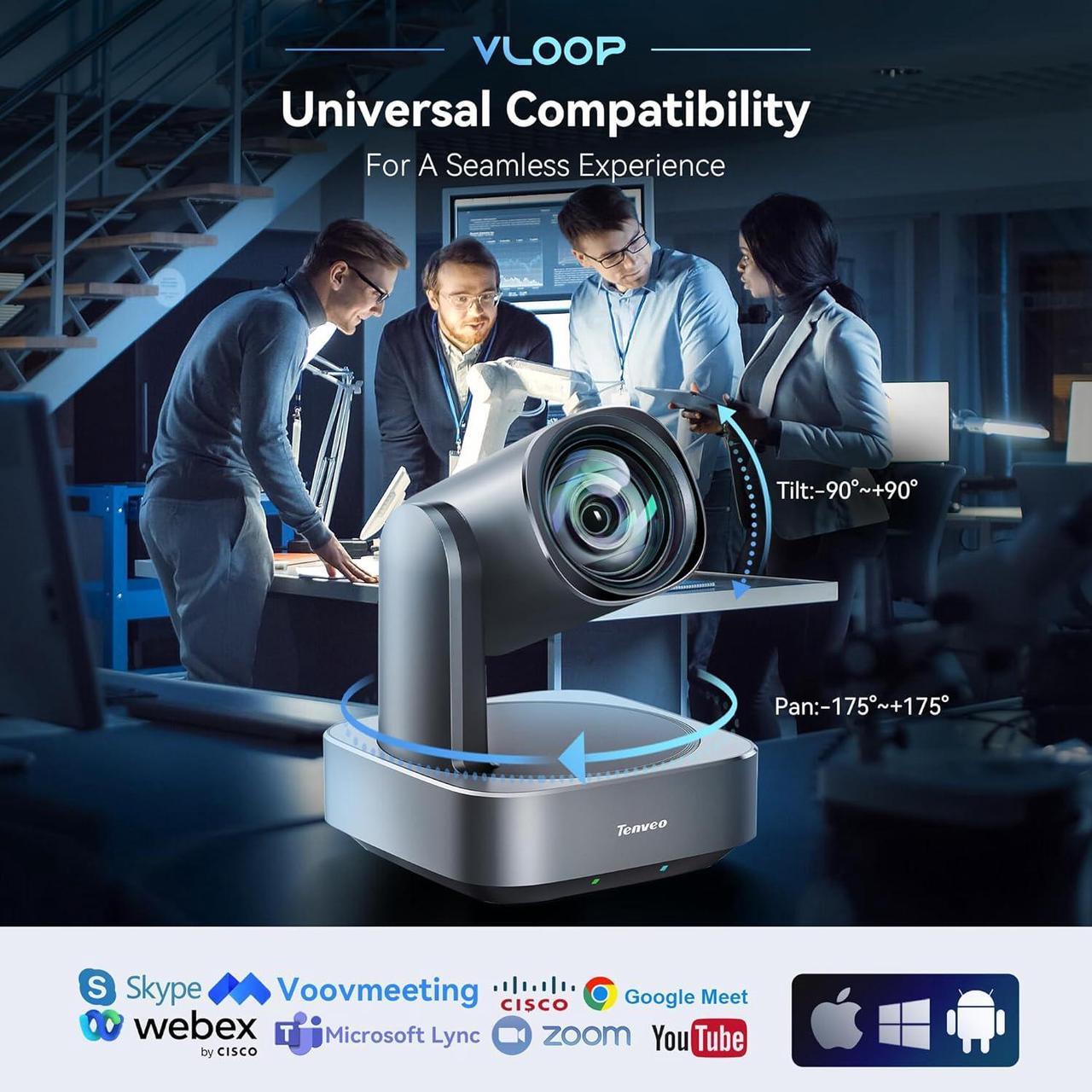 Alt view image 7 of 7 - VLoop 4K PTZ Camera with 12X Optical Zoom Wide View Angle USB3.0/HDMI/RJ45/PoE Works with Zoom Skype Teams UHD PTZ Camera for Video Conference and Church Streaming Red Dot Design Winner(VL12U)