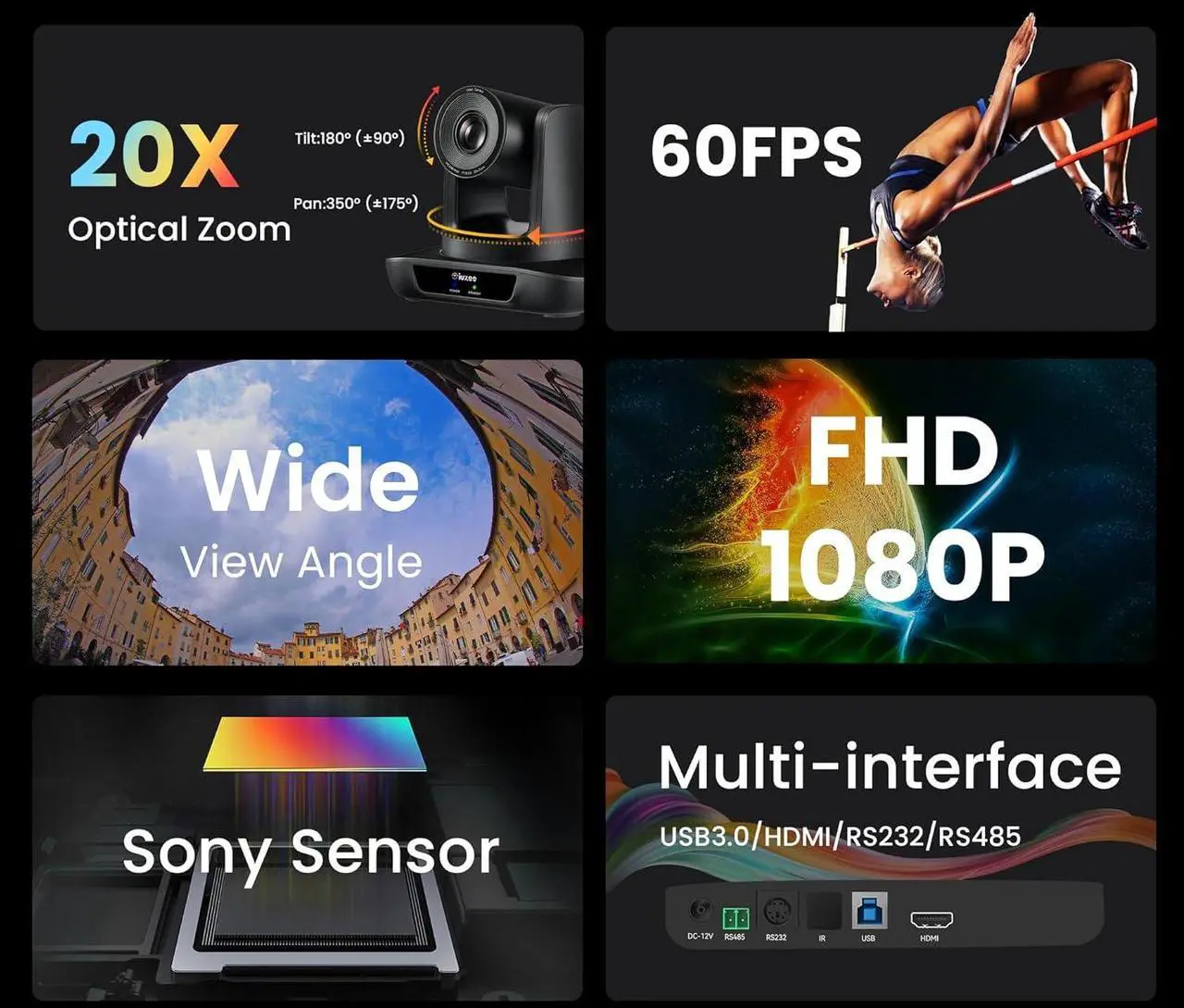 Alt view image 2 of 7 - 20X Optical Zoom Conference Room Camera USB3.0 HDMI PTZ Camera 1080P 60FPS Wide Angle for Video Conference Church Live Streaming Meeting Education Works with Zoom Skype Teams OBS YouTube