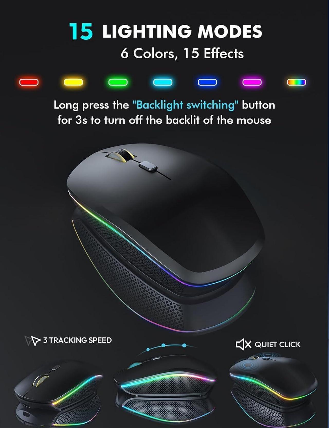 Alt view image 5 of 7 - Wireless Keyboard and Mouse Combo - RGB Backlit, Rechargeable & Light Up Letters, Full-Size, Ergonomic Tilt Angle, Sleep Mode, 2.4GHz Quiet Keyboard Mouse for Mac, Windows, Laptop, PC - BLACK