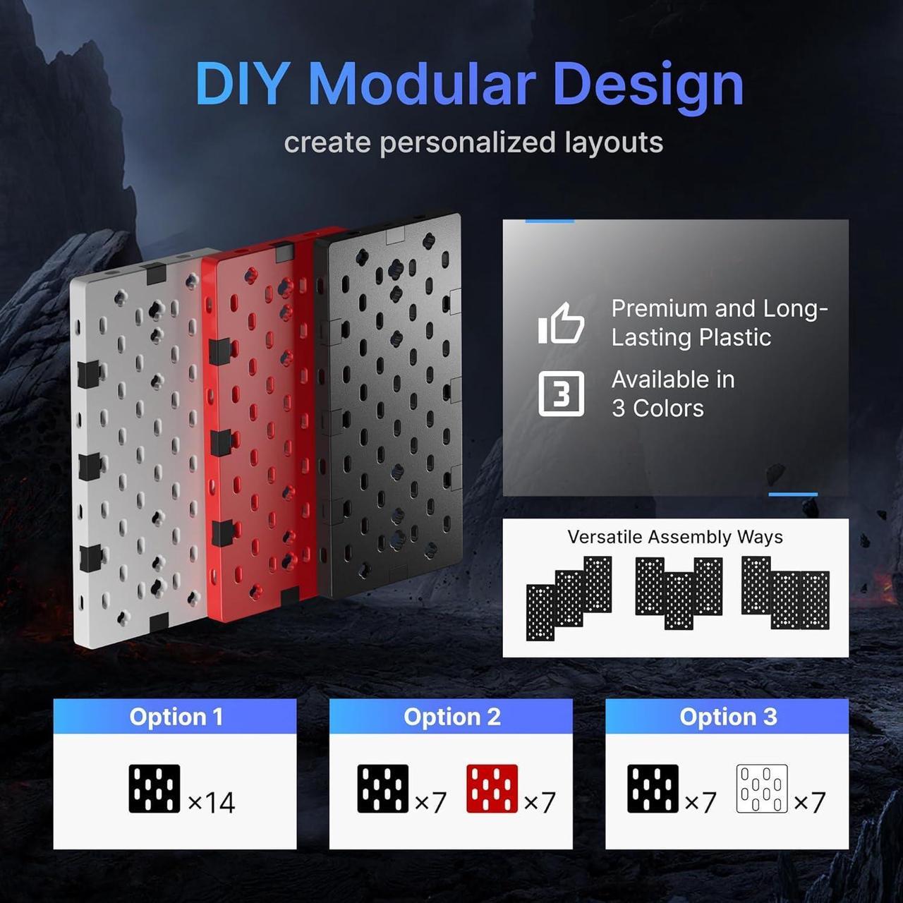 Alt view image 2 of 7 - Controller and Headphone Holder Wall Mount, Modular Gaming Pegboard with Accessories, Controller Stand for Xbox PS5 PS4 Switch, Video Game Storage, Disc Shelf Organizer, 14pcs Pegboard, Black