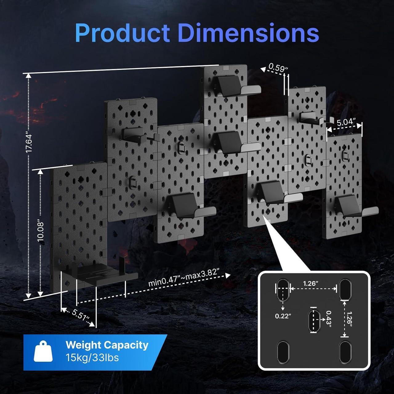 Alt view image 5 of 7 - Controller and Headphone Holder Wall Mount, Modular Gaming Pegboard with Accessories, Controller Stand for Xbox PS5 PS4 Switch, Video Game Storage, Disc Shelf Organizer, 7pcs Pegboard, Black