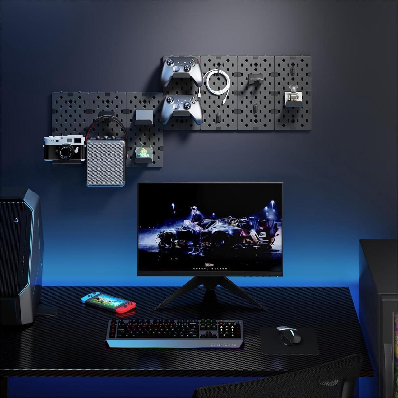 Alt view image 6 of 7 - Controller and Headphone Holder Wall Mount, Modular Gaming Pegboard with Accessories, Controller Stand for Xbox PS5 PS4 Switch, Video Game Storage, Disc Shelf Organizer, 7pcs Pegboard, Black