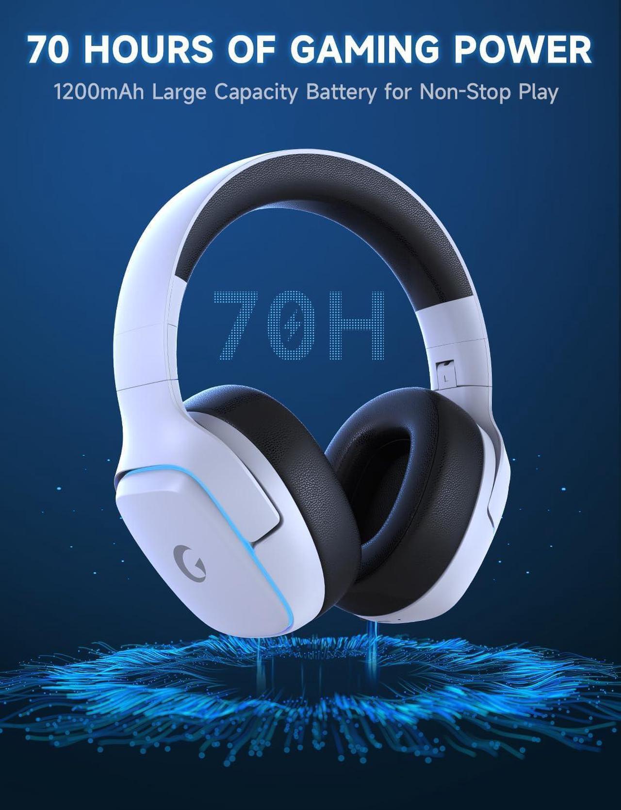 Alt view image 4 of 7 - 2.4GHz Wireless Gaming Headsets for PS5, PS4, PC, Switch - Bluetooth 5.3 Gaming Headphones with Noise Canceling Mic, 7.1 Surround Sound, 70H Battery, Gaming Lighting - White