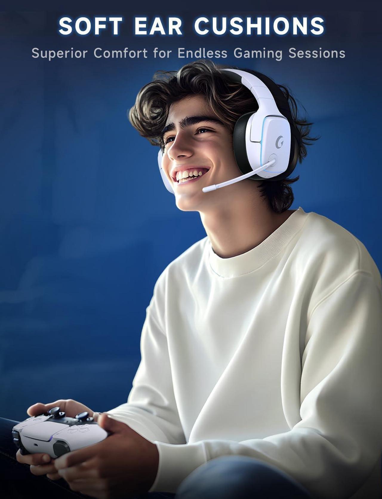 Alt view image 3 of 7 - 2.4GHz Wireless Gaming Headsets for PS5, PS4, PC, Switch - Bluetooth 5.3 Gaming Headphones with Noise Canceling Mic, 7.1 Surround Sound, 70H Battery, Gaming Lighting - White