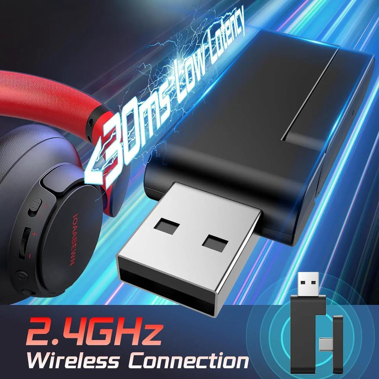 Alt view image 5 of 7 - Wireless Gaming Headsets for PS5, PS4, 55Hr Battery 2.4Ghz /Bluetooth 5.3 Gaming Headphones with Microphone, Gamer Headset Wireless for PS5, Switch, PC, Black&Red