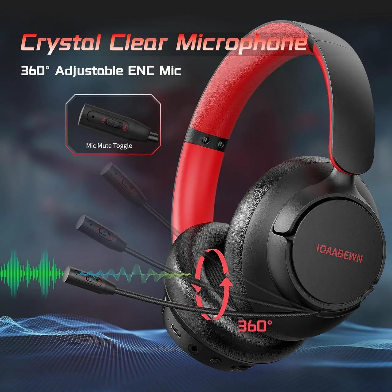 Alt view image 3 of 7 - Wireless Gaming Headsets for PS5, PS4, 55Hr Battery 2.4Ghz /Bluetooth 5.3 Gaming Headphones with Microphone, Gamer Headset Wireless for PS5, Switch, PC, Black&Red