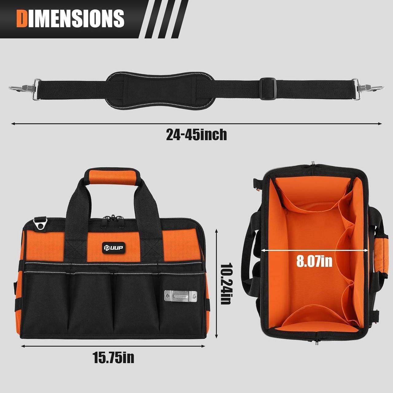 Alt view image 2 of 7 - Heavy Duty Tool Bag 15-Inch, 16-Pocket Portable Soft Tool Box Organizer Storage, Handle Tactical Carry Tote Empty Toolbox with Large Zipper, Father Day Dad Men Gift for Mechanic Engineer, Orange