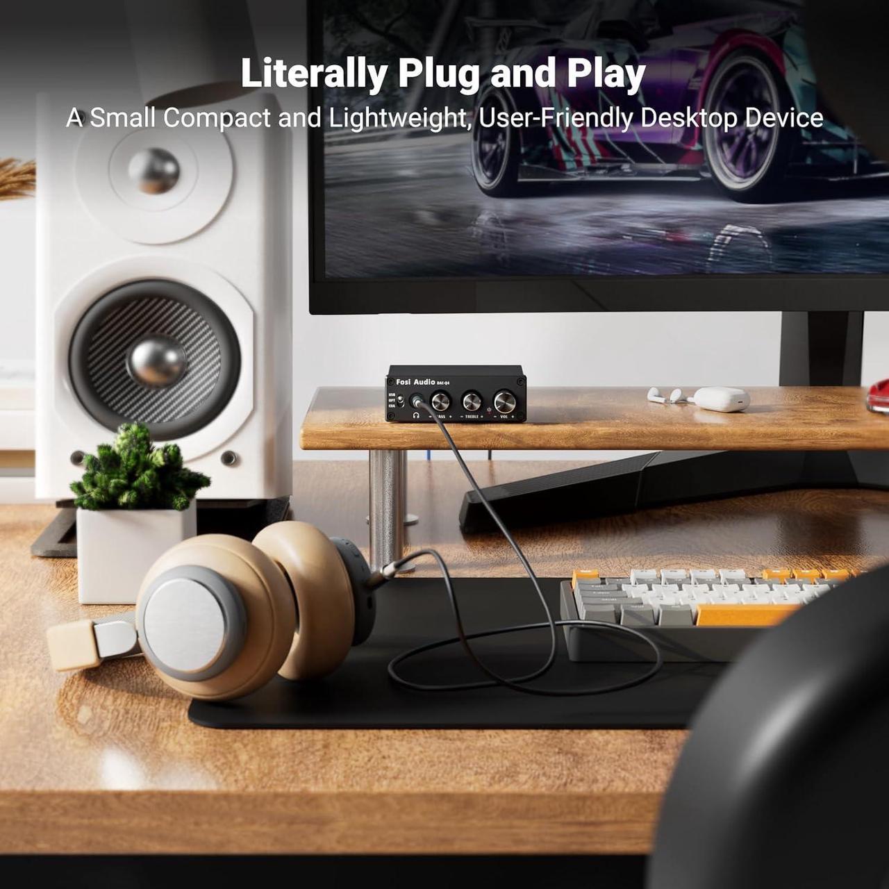 Alt view image 4 of 7 - Q4 Desktop DAC Headphone Amp for PC Mini Stereo Headphone Amplifier Combo USB Optical Coaxial to RCA AUX Digital-to-Analog Audio Converter Adapter for Home Powered Speakers