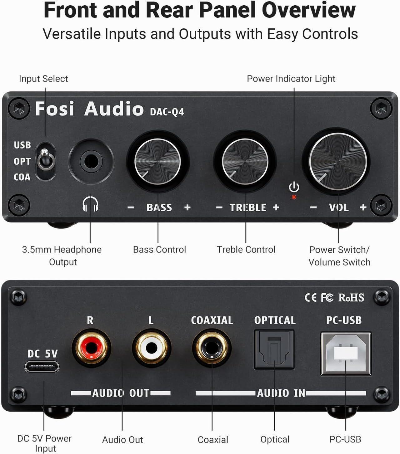 Alt view image 7 of 7 - Q4 Desktop DAC Headphone Amp for PC Mini Stereo Headphone Amplifier Combo USB Optical Coaxial to RCA AUX Digital-to-Analog Audio Converter Adapter for Home Powered Speakers