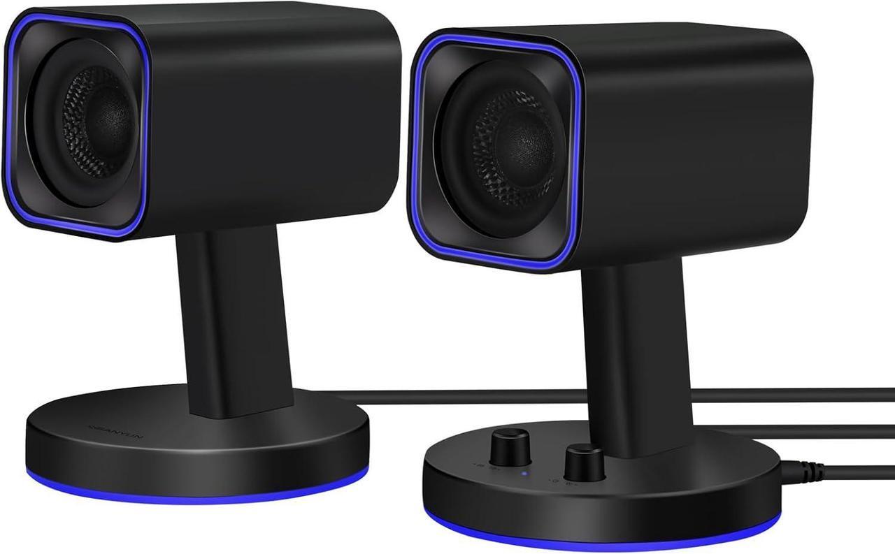 Main image of SW202 2.25 Computer Gaming PC Speakers - 24W Fiberglass Speaker Unit - Built-in 16bit DAC Dynamic 3D Surround Sound - Bluetooth 5.2 USB Aux Inputs - RGB Backlit (Pair, Black)