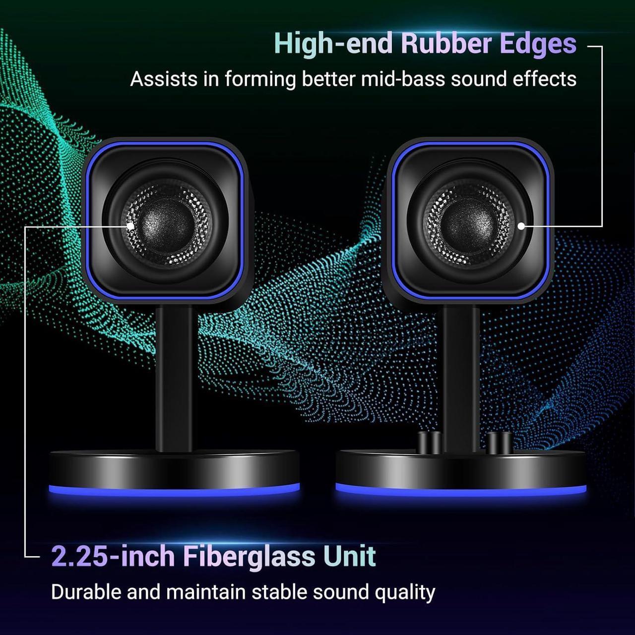 Alt view image 2 of 7 - SW202 2.25 Computer Gaming PC Speakers - 24W Fiberglass Speaker Unit - Built-in 16bit DAC Dynamic 3D Surround Sound - Bluetooth 5.2 USB Aux Inputs - RGB Backlit (Pair, Black)