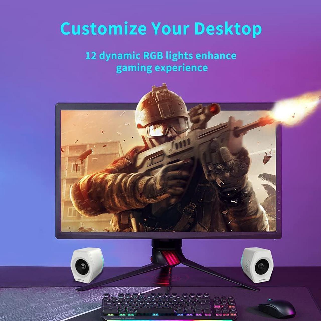 Alt view image 7 of 7 - 32W PC Computer Speakers for Gaming Desktop PC Laptop Mac Computer Woofer Speakers Bluetooth USB 3.5mm AUX Inputs RGB Lights Multimedia Speakers White