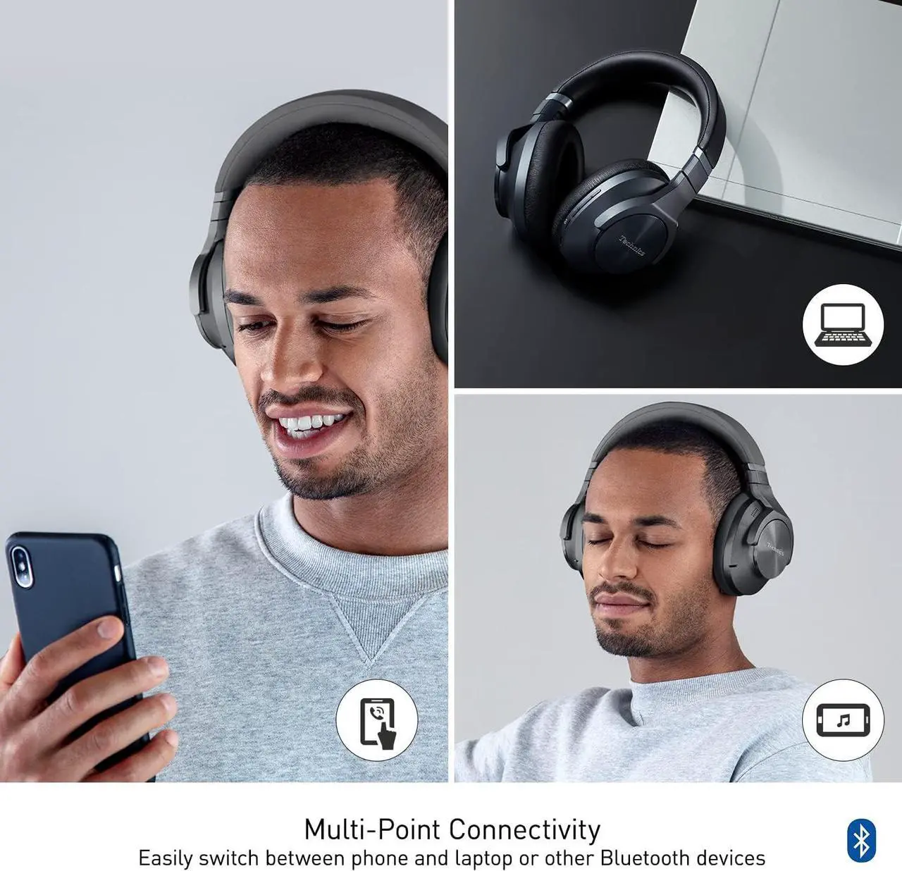 Alt view image 3 of 7 - Technics Wireless Noise Cancelling Headphones, 50 Hours Battery Life, High-Fidelity Bluetooth Headphones with Multi-Point Connectivity, Impressive Call Quality, and Comfort Fit
