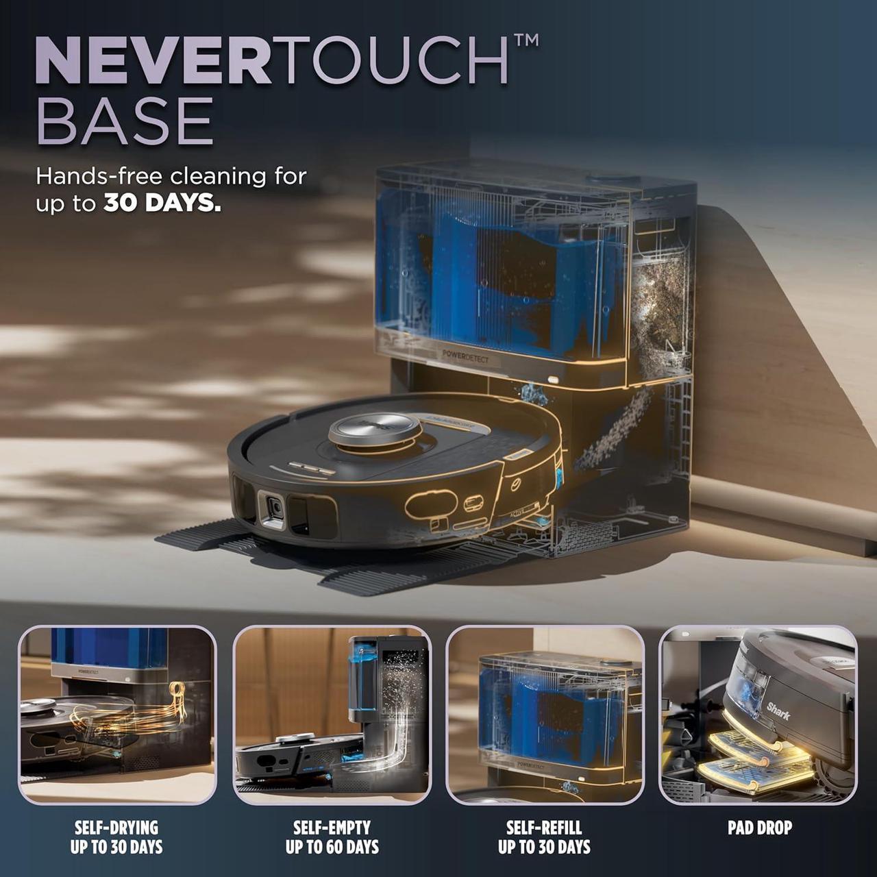 Alt view image 2 of 7 - Shark Robot Vacuum & Mop Combo, PowerDetect NeverTouch, Self-Emptying & Self-Refilling, 60-Day Debris Capacity, 30-Day Refill Tank, Pad Dry, 5 Intelligent PowerDetect Cleaning Technologies