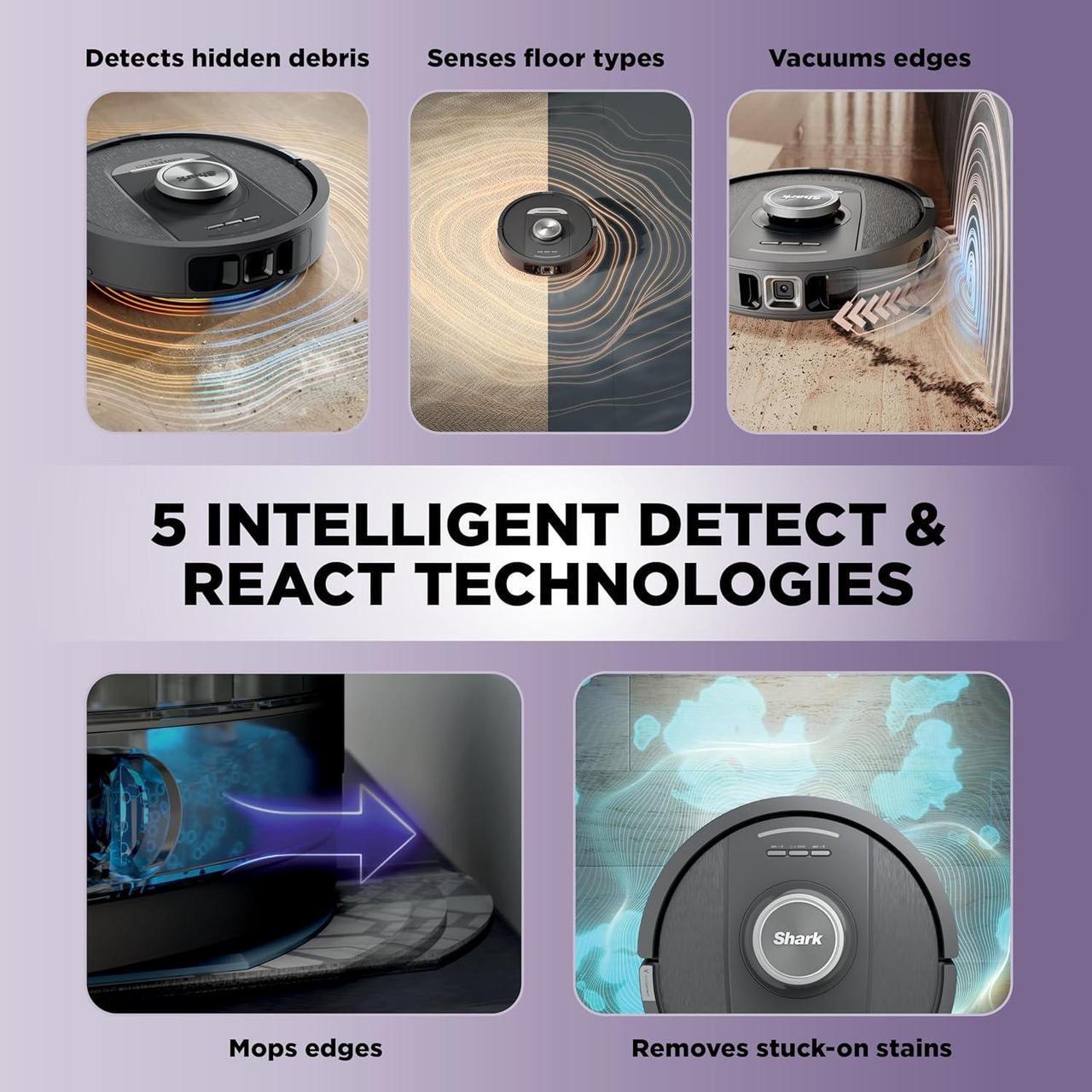 Alt view image 3 of 7 - Shark Robot Vacuum & Mop Combo, PowerDetect NeverTouch, Self-Emptying & Self-Refilling, 60-Day Debris Capacity, 30-Day Refill Tank, Pad Dry, 5 Intelligent PowerDetect Cleaning Technologies