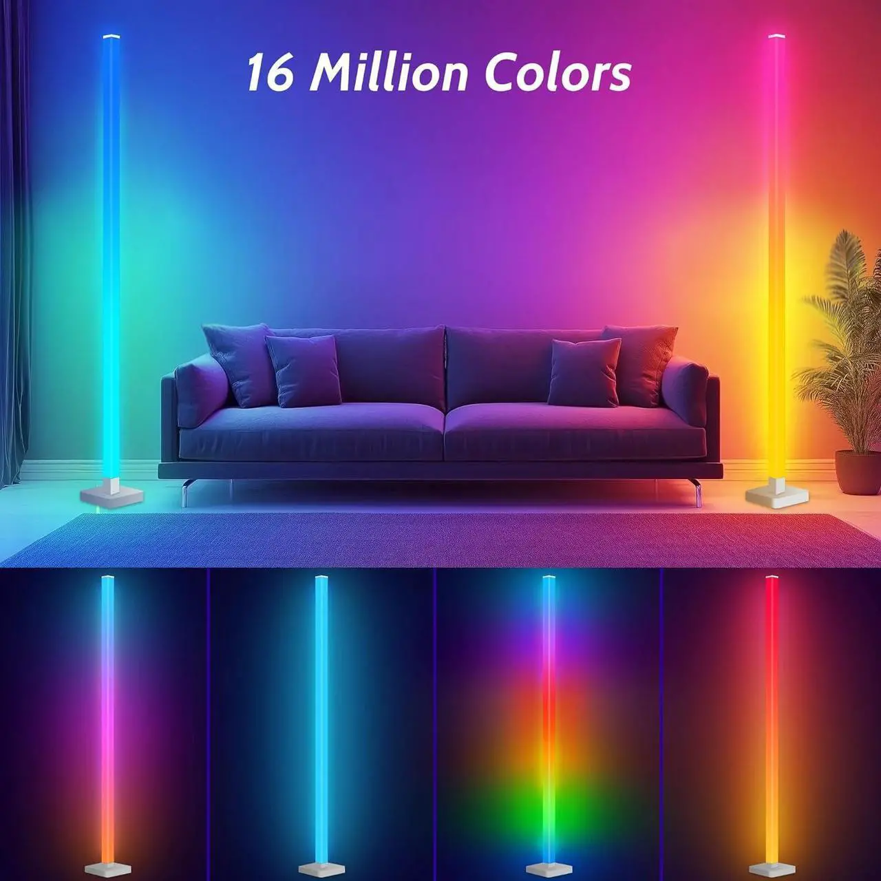Alt view image 2 of 7 - ICRGB Corner Floor Lamp, DIY Floor Lamp with Music Sync and 16 Million Colors, Color Changing Standing Floor LED Lights for Bedroom Living Room Decor, Ambient Mood Lighting Gaming Accessories