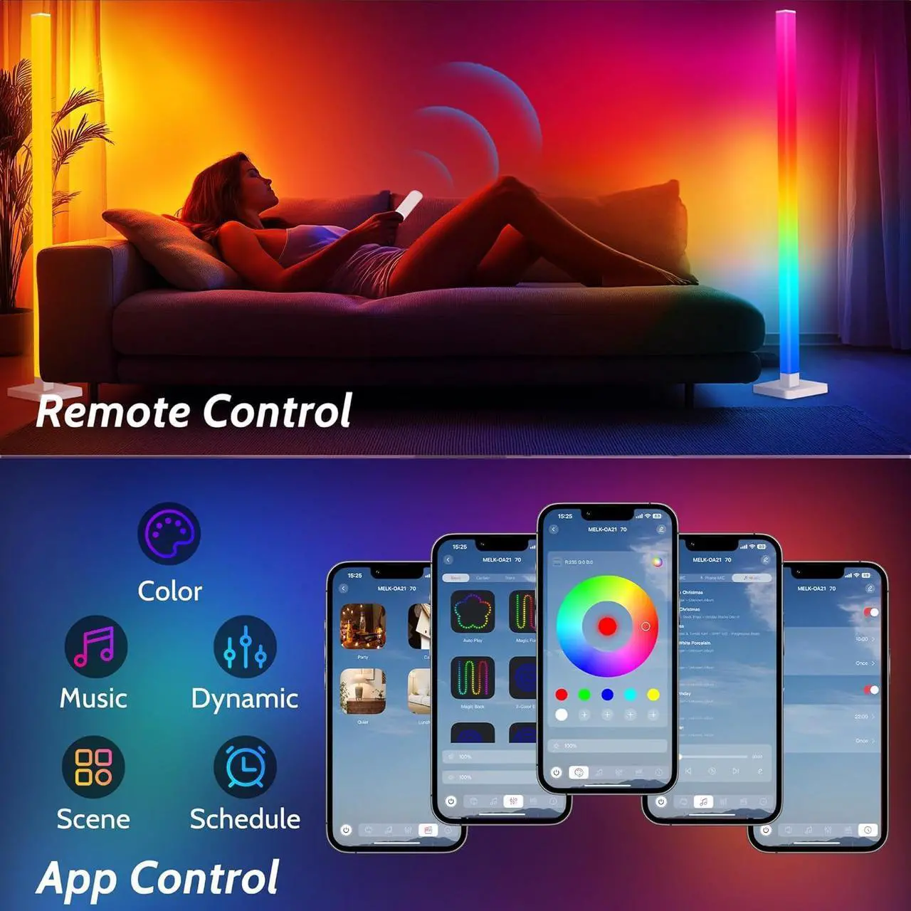 Alt view image 3 of 7 - ICRGB Corner Floor Lamp, DIY Floor Lamp with Music Sync and 16 Million Colors, Color Changing Standing Floor LED Lights for Bedroom Living Room Decor, Ambient Mood Lighting Gaming Accessories