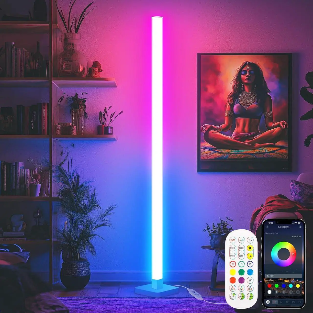 Main image of ICRGB Corner Floor Lamp, DIY Floor Lamp with Music Sync and 16 Million Colors, Color Changing Standing Floor LED Lights for Bedroom Living Room Decor, Ambient Mood Lighting Gaming Accessories