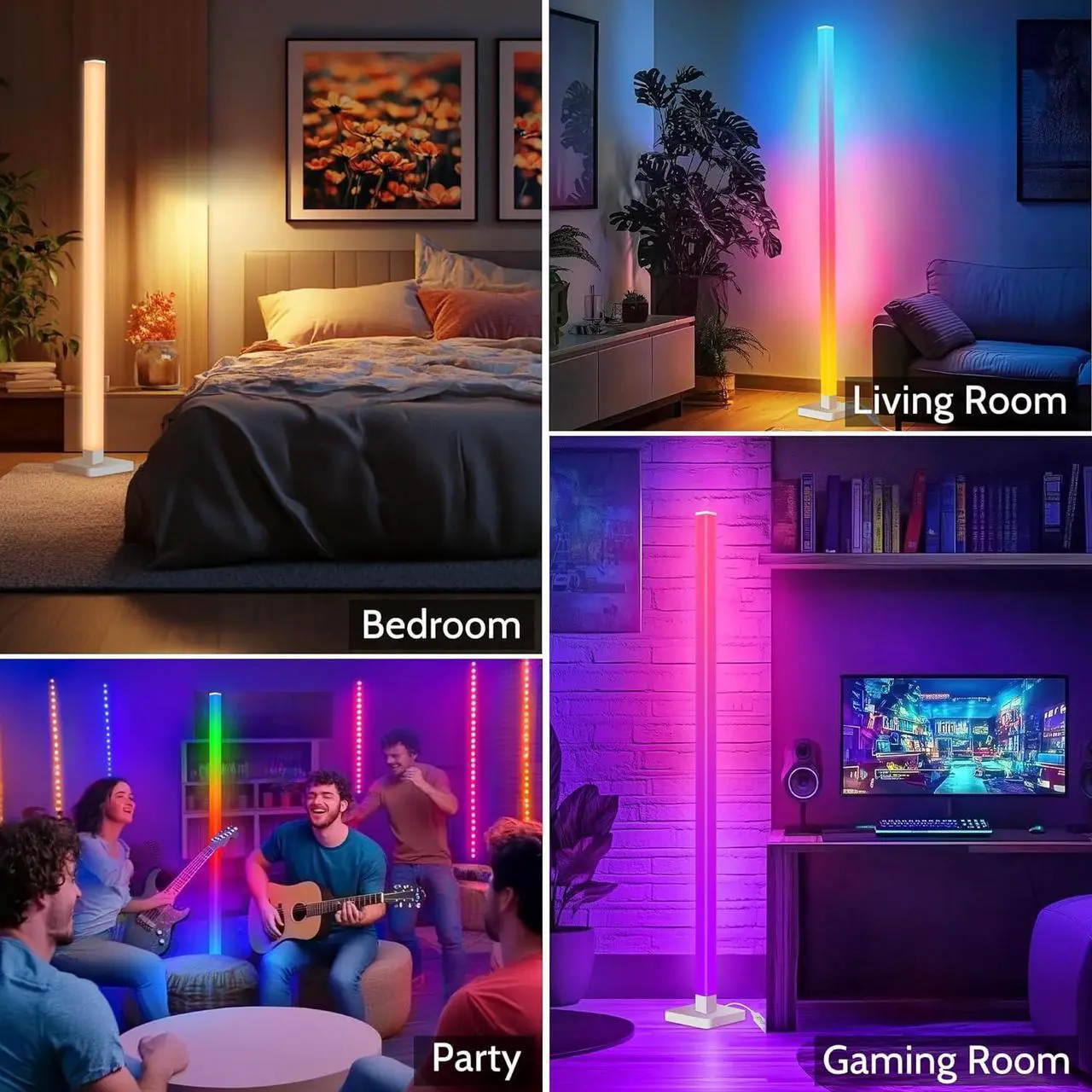 Alt view image 6 of 7 - ICRGB Corner Floor Lamp, DIY Floor Lamp with Music Sync and 16 Million Colors, Color Changing Standing Floor LED Lights for Bedroom Living Room Decor, Ambient Mood Lighting Gaming Accessories