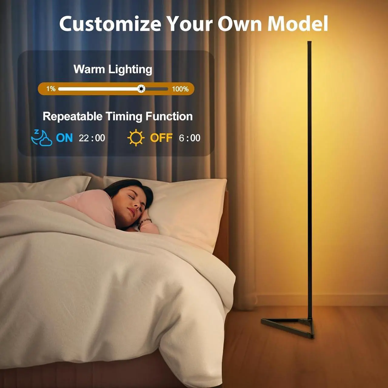 Alt view image 5 of 7 - RGBIC Floor Lamp,16 Million Colors LED Floor Lamps 141 cm Lamps for Living Room with Music Sync,Standing Lamp with App and Remote Control,Gaming Ambient Lighting Corner Lamp Bedroom Decor