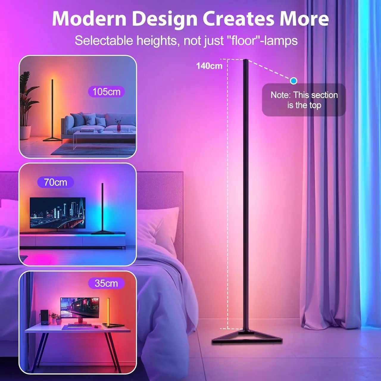 Alt view image 6 of 7 - RGBIC Floor Lamp,16 Million Colors LED Floor Lamps 141 cm Lamps for Living Room with Music Sync,Standing Lamp with App and Remote Control,Gaming Ambient Lighting Corner Lamp Bedroom Decor