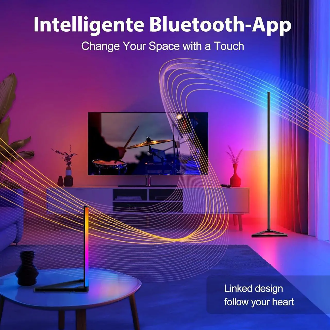 Alt view image 3 of 7 - RGBIC Floor Lamp,16 Million Colors LED Floor Lamps 141 cm Lamps for Living Room with Music Sync,Standing Lamp with App and Remote Control,Gaming Ambient Lighting Corner Lamp Bedroom Decor