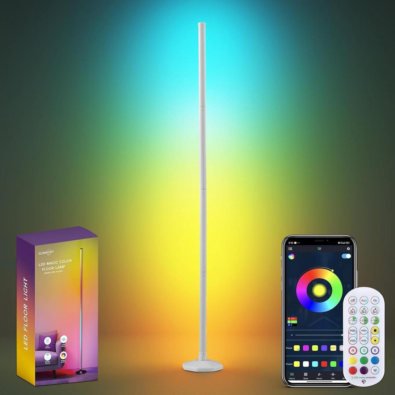 Main image of RGB LED Floor Lamp, 57" Corner Lamp with 80+ Scene & Timer, Smart Modern Ambient Lighting with Music Sync & 16 Million Colors, Remote & App Floor Lamps for Living Room, Bedroom, Gaming Room