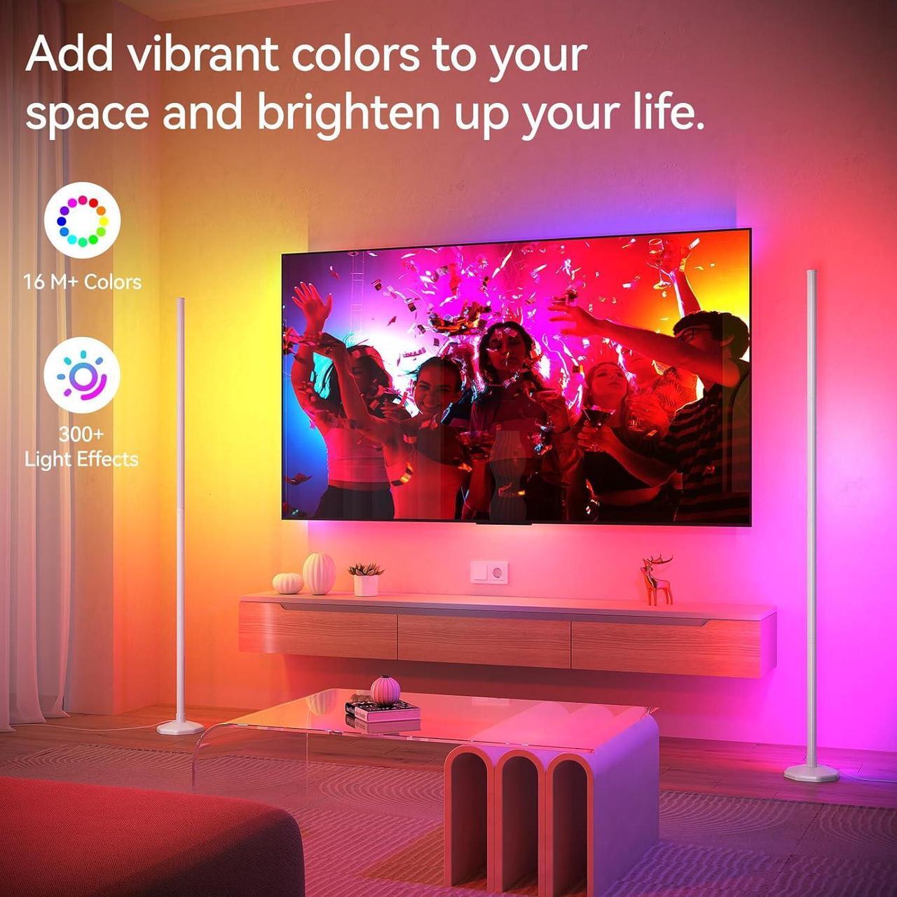 Alt view image 3 of 7 - RGB LED Floor Lamp, 57" Corner Lamp with 80+ Scene & Timer, Smart Modern Ambient Lighting with Music Sync & 16 Million Colors, Remote & App Floor Lamps for Living Room, Bedroom, Gaming Room
