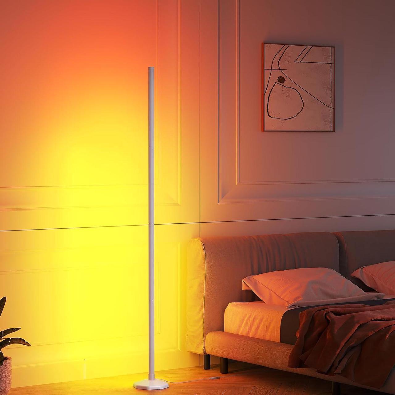 Alt view image 6 of 7 - RGB LED Floor Lamp, 57" Corner Lamp with 80+ Scene & Timer, Smart Modern Ambient Lighting with Music Sync & 16 Million Colors, Remote & App Floor Lamps for Living Room, Bedroom, Gaming Room