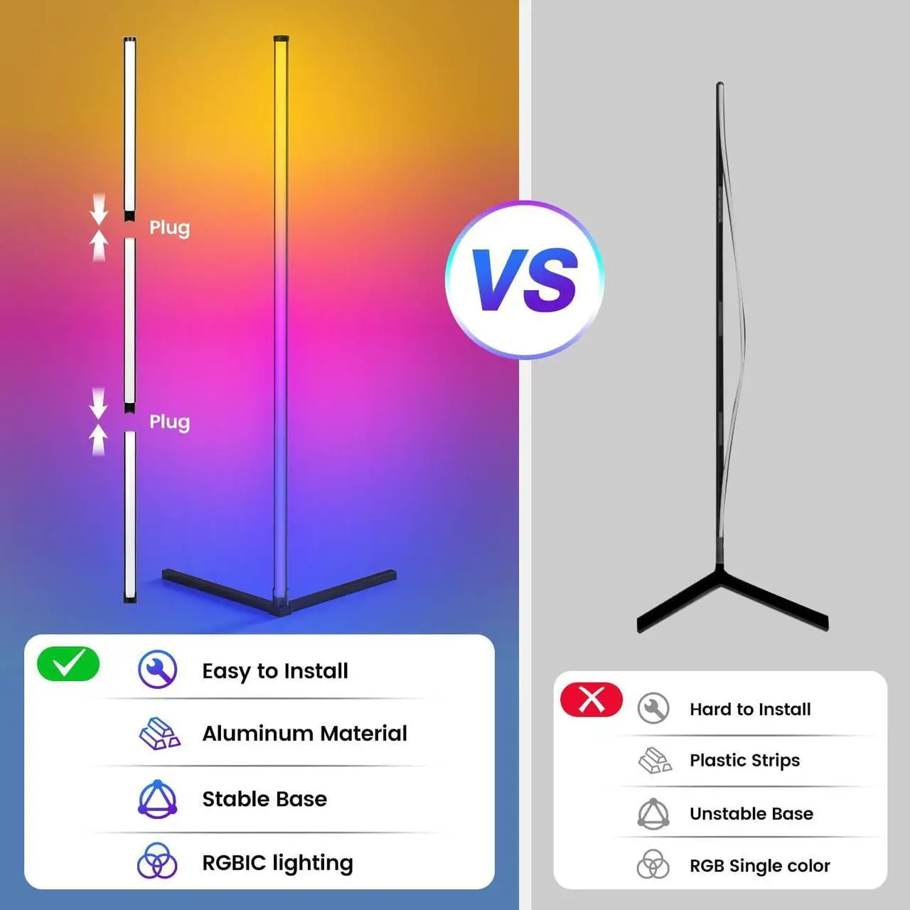 Alt view image 3 of 6 - LED Corner Lamp, RGB Corner Floor Lamp with APP and Remote Control, 16 Million Colors & 68+ Scene Color Changing Ambience Light with Music Sync for Living Room, Bedroom, Gaming Room