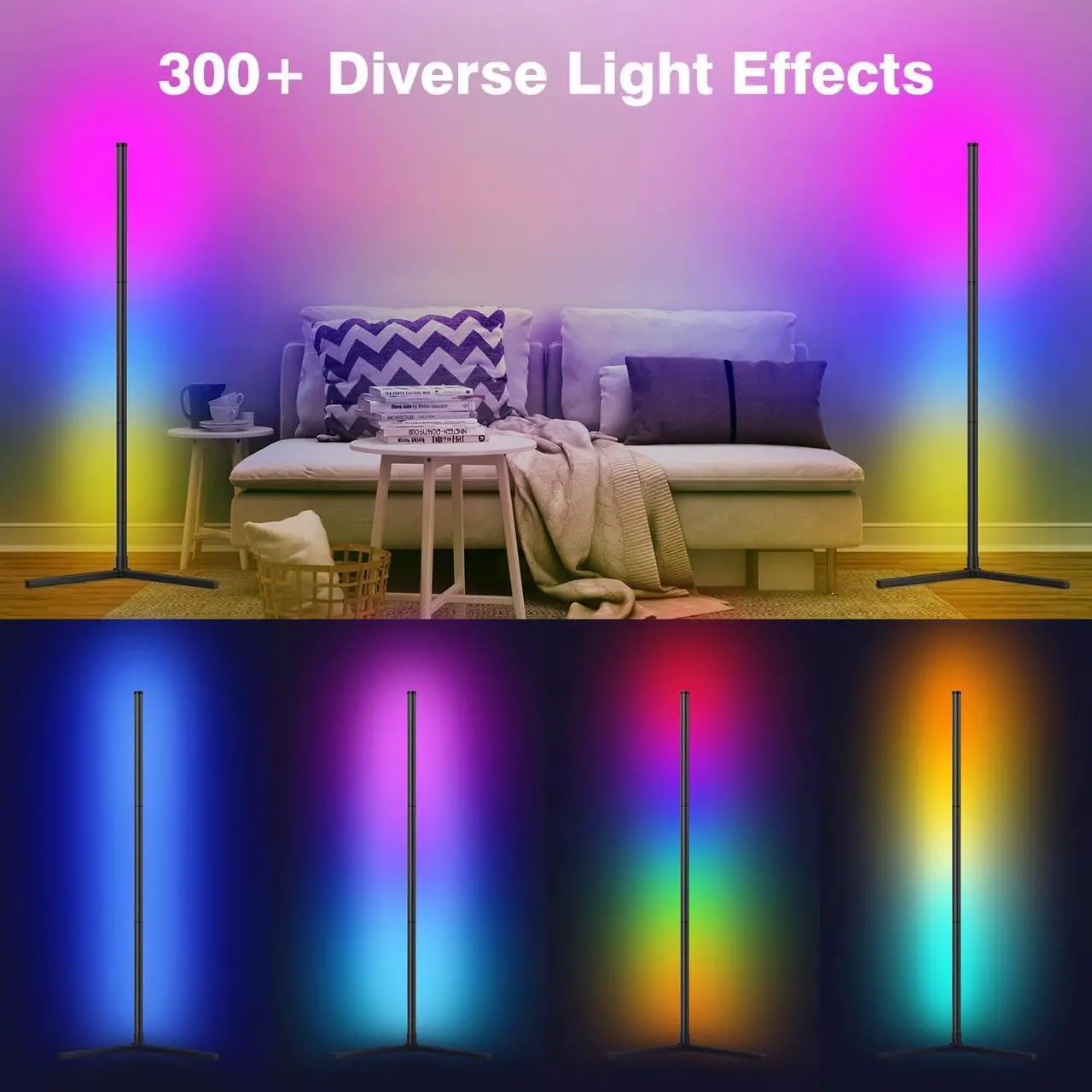 Alt view image 4 of 6 - LED Corner Lamp, RGB Corner Floor Lamp with APP and Remote Control, 16 Million Colors & 68+ Scene Color Changing Ambience Light with Music Sync for Living Room, Bedroom, Gaming Room