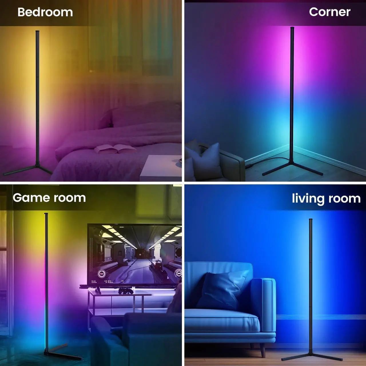 Alt view image 6 of 6 - LED Corner Lamp, RGB Corner Floor Lamp with APP and Remote Control, 16 Million Colors & 68+ Scene Color Changing Ambience Light with Music Sync for Living Room, Bedroom, Gaming Room