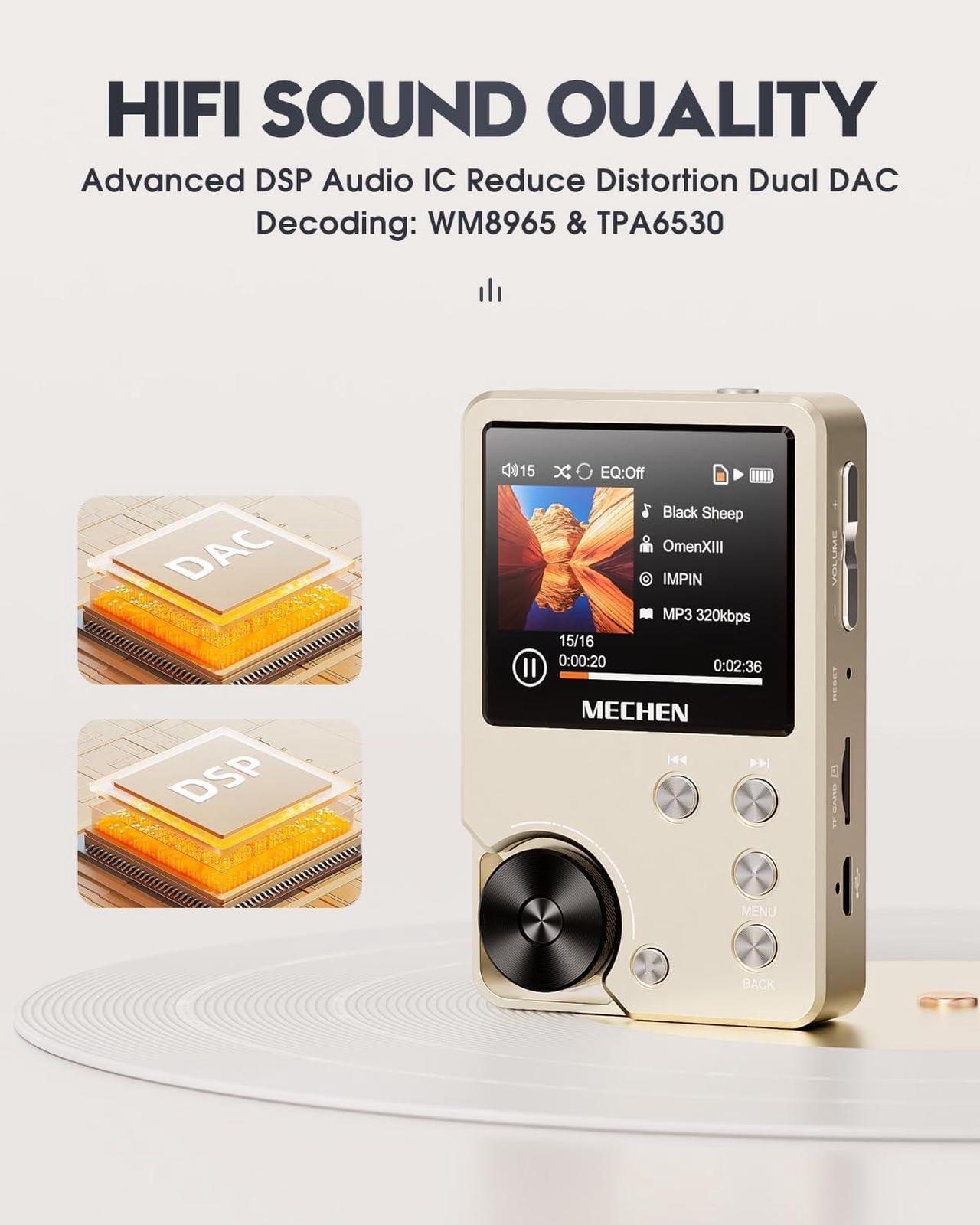 Alt view image 3 of 7 - M30 HiFi MP3 Player, Lossless DSD High Resolution Digital Audio Music Player, High-Res Portable Audio Player with 64GB Memory Card (Gold)