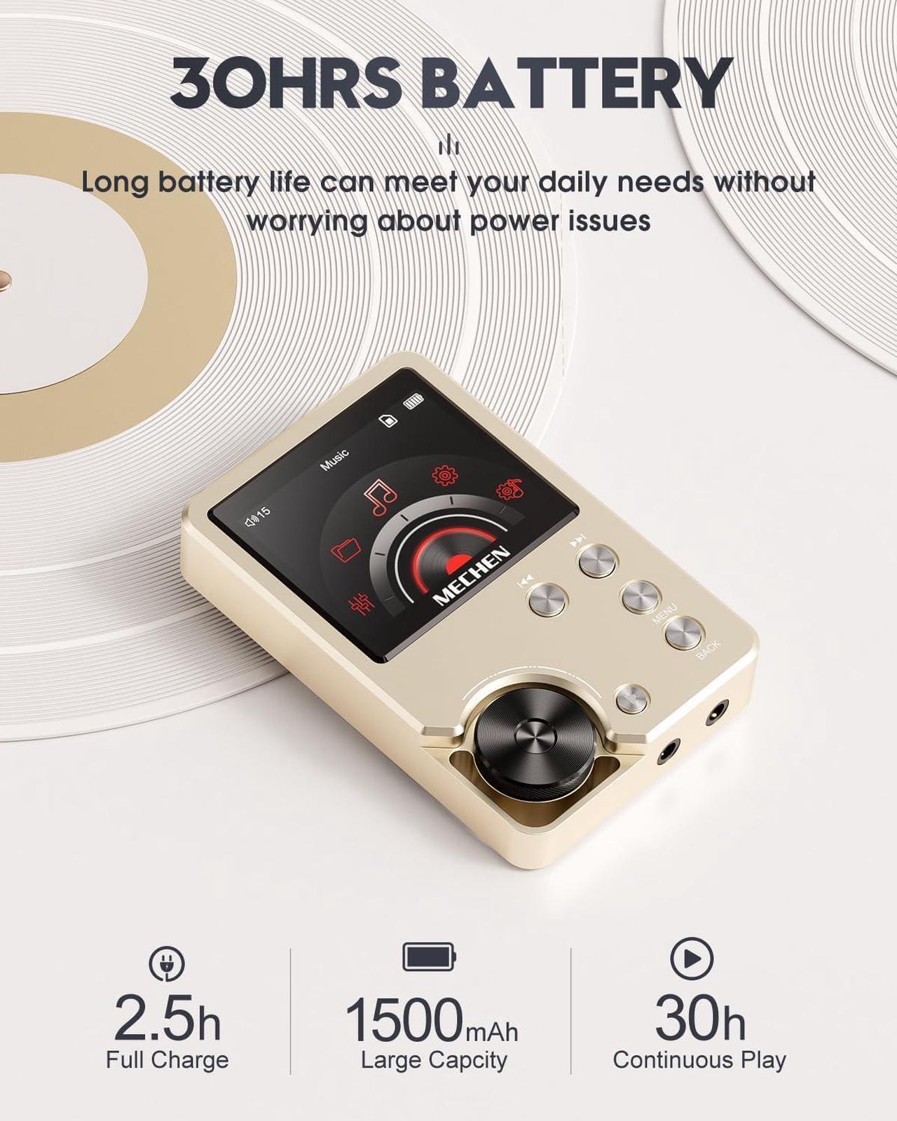 Alt view image 6 of 7 - M30 HiFi MP3 Player, Lossless DSD High Resolution Digital Audio Music Player, High-Res Portable Audio Player with 64GB Memory Card (Gold)