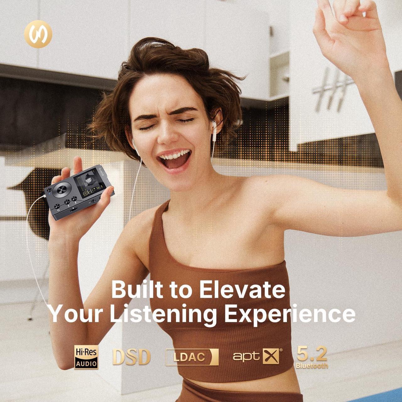 Alt view image 2 of 6 - F20 HiFi MP3 Player with Bluetooth5.2, Lossless DSD High Resolution Digital Audio Music Player, High-Res Portable Audio Player with 64GB Memory Card, Support up to 256GB