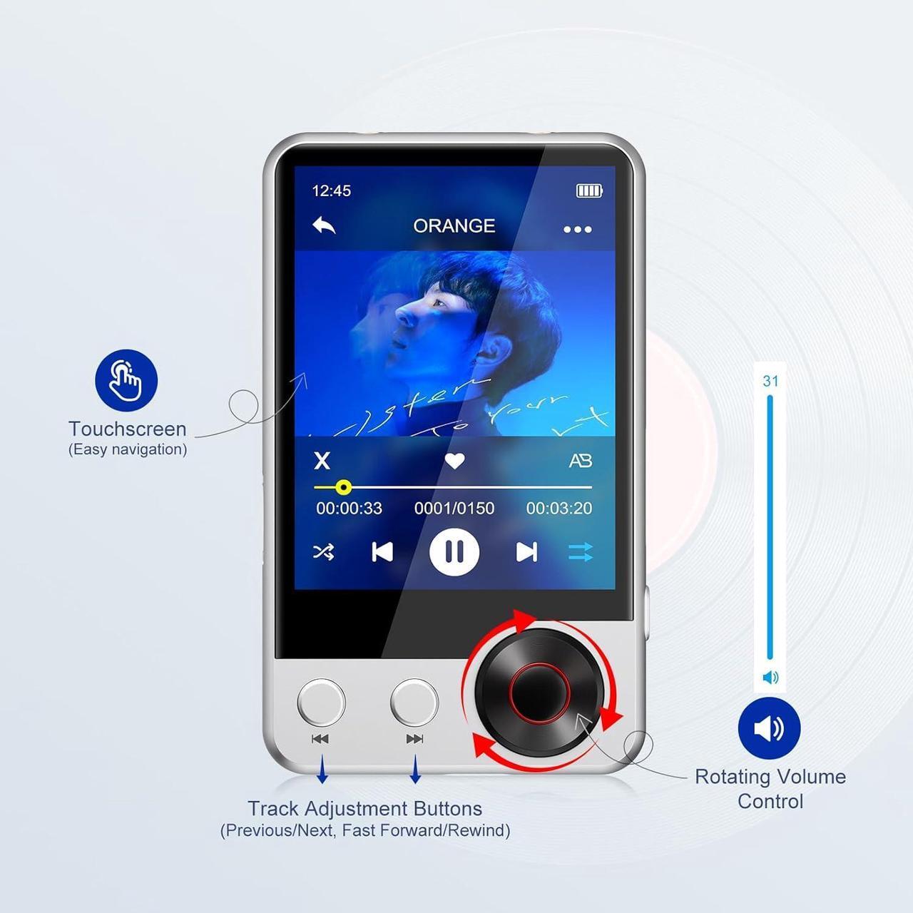 Alt view image 5 of 7 - 128GB MP3 Player with Boosted Bluetooth 5.3, Music Player Features HD Speaker, 2.4" Touchscreen, Expandable SD Card Slot, Dual Headphone Ports, Supports FM Radio, Voice Recorder, E-Book, and More