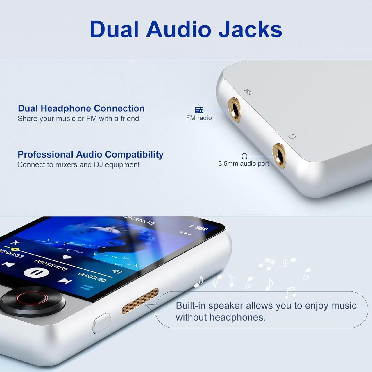 Alt view image 4 of 7 - 128GB MP3 Player with Boosted Bluetooth 5.3, Music Player Features HD Speaker, 2.4" Touchscreen, Expandable SD Card Slot, Dual Headphone Ports, Supports FM Radio, Voice Recorder, E-Book, and More