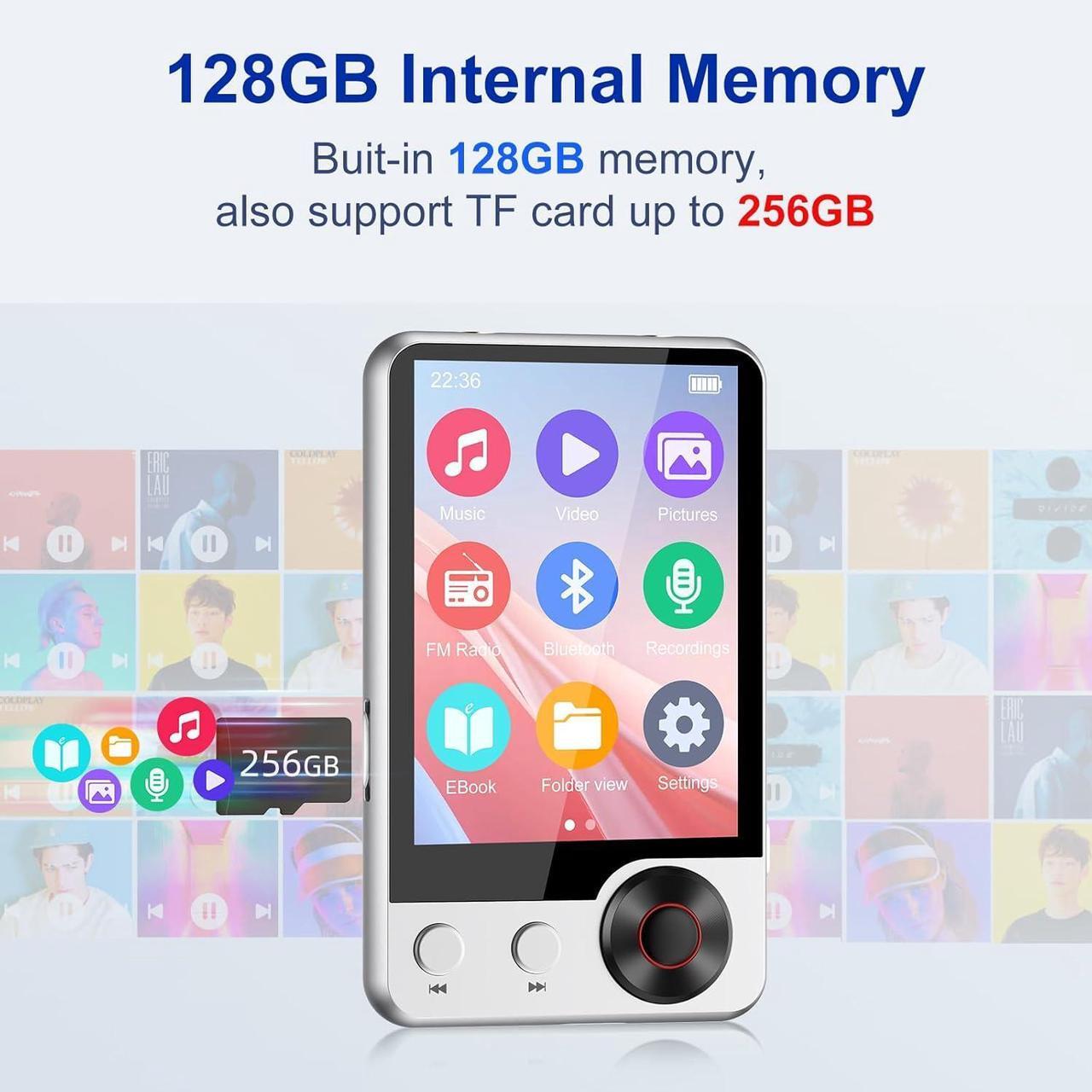 Alt view image 3 of 7 - 128GB MP3 Player with Boosted Bluetooth 5.3, Music Player Features HD Speaker, 2.4" Touchscreen, Expandable SD Card Slot, Dual Headphone Ports, Supports FM Radio, Voice Recorder, E-Book, and More