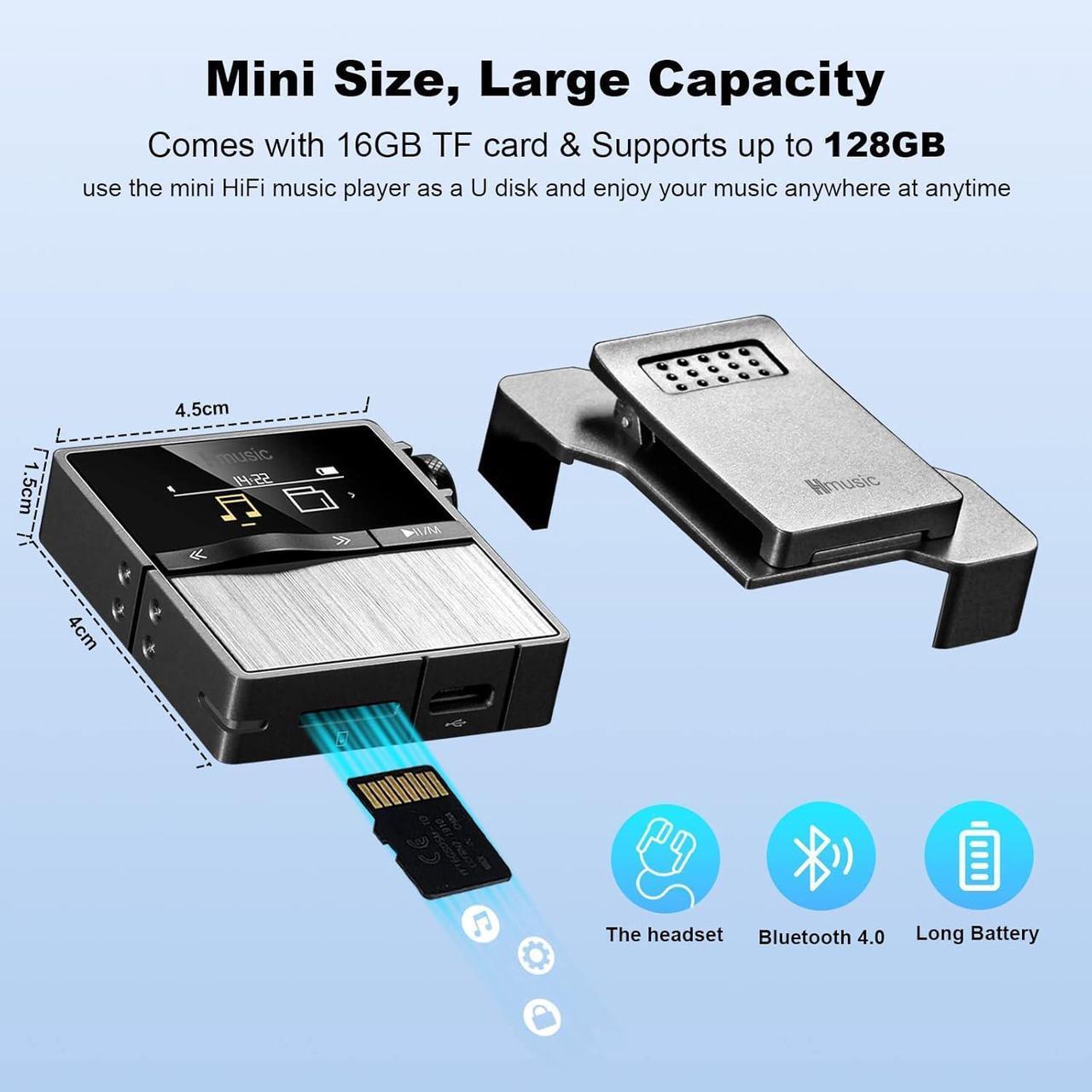 Alt view image 4 of 7 - P68 HiFi MP3 Player with Clip, Lossless DSD High Resolution Music Player Bluetooth, Portable Hi-Res Audio Player with 16GB Memory Card, Support up to 128GB HiFi Music Player for Sport, Running