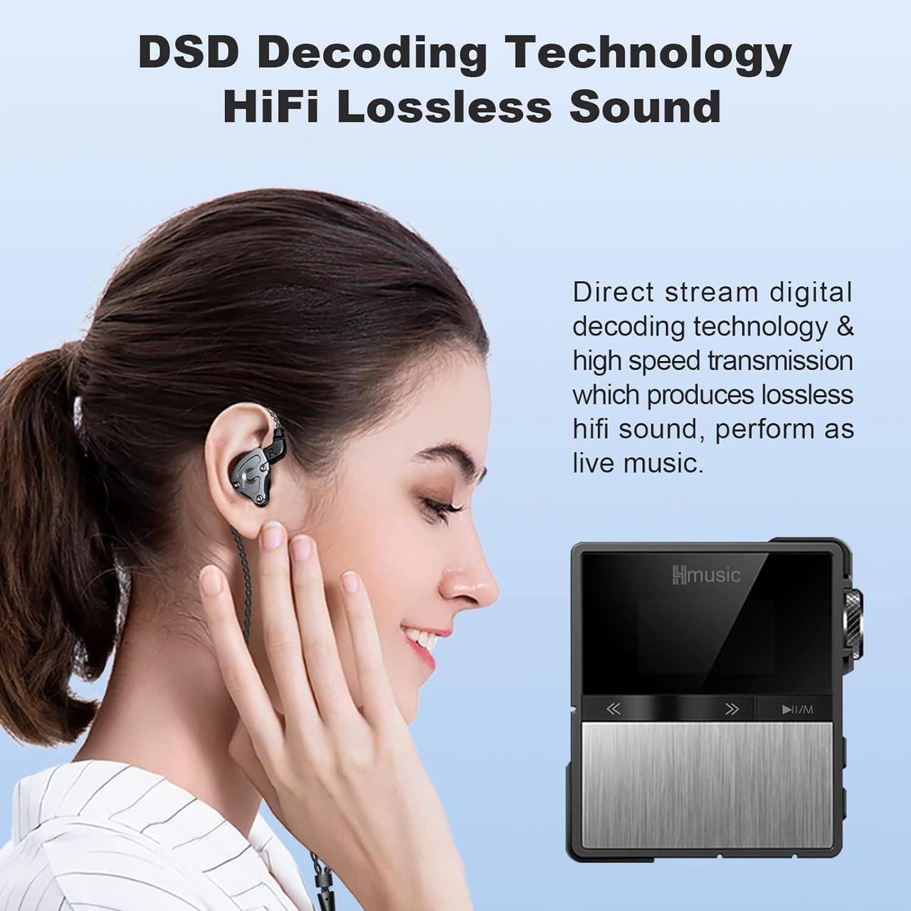 Alt view image 2 of 7 - P68 HiFi MP3 Player with Clip, Lossless DSD High Resolution Music Player Bluetooth, Portable Hi-Res Audio Player with 16GB Memory Card, Support up to 128GB HiFi Music Player for Sport, Running