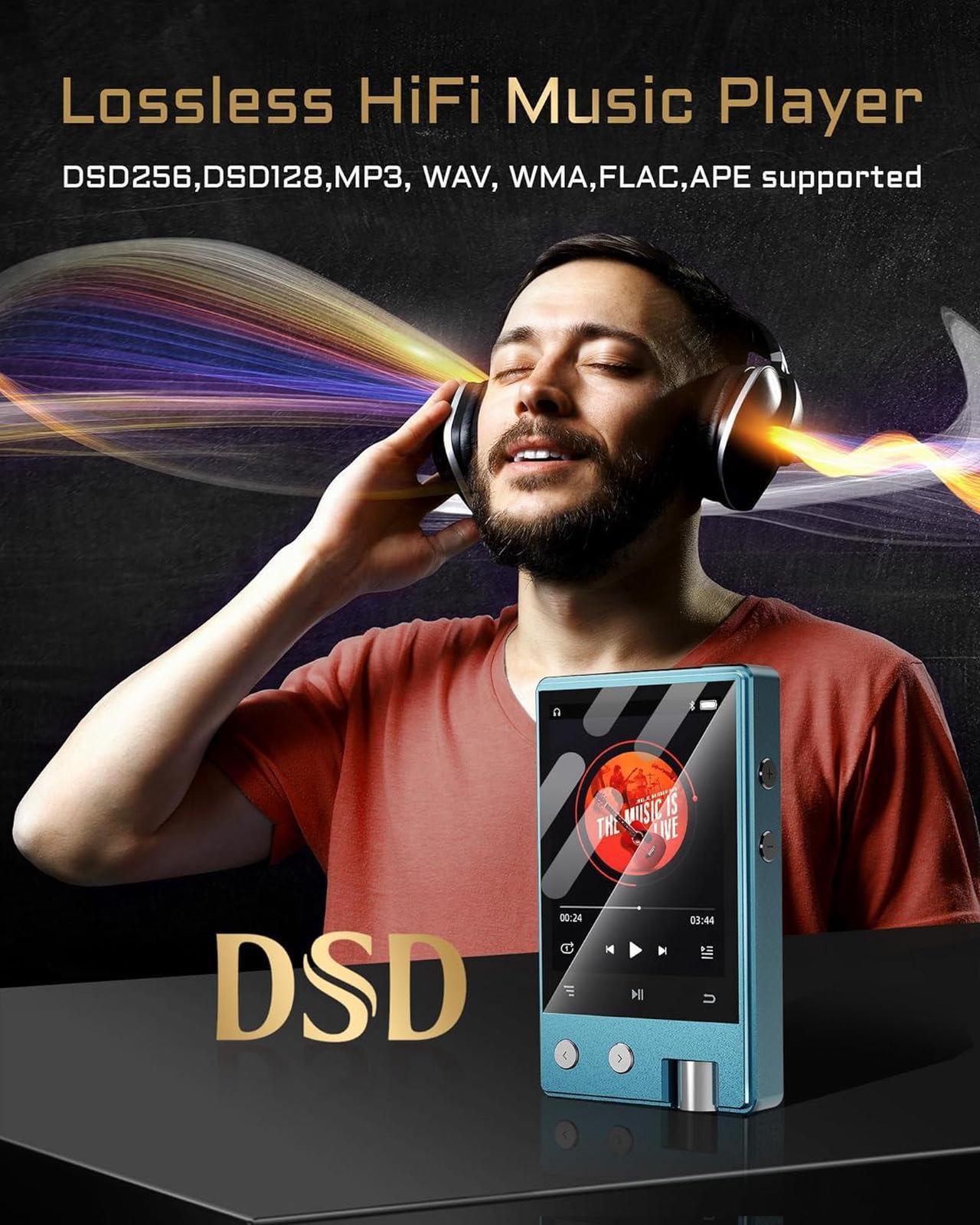 Alt view image 5 of 7 - MP3 Player with Bluetooth,HiFi Lossless DSD/FLAC Digital Audio Music Player Portable,Flac DSD256/128/64 Supported,Portable 2.4" IPS Screen,64GB Micro SD Card Included,Support Up to 256GB Z12Pro