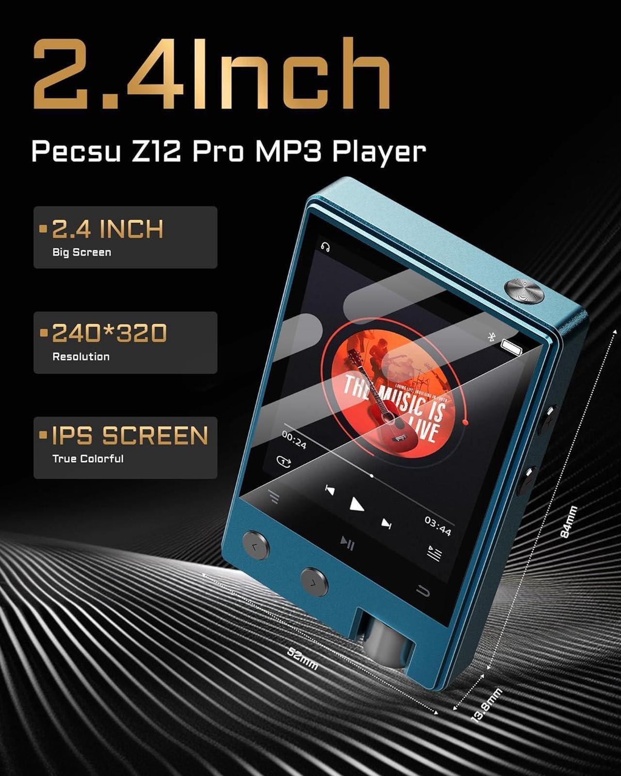 Alt view image 2 of 7 - MP3 Player with Bluetooth,HiFi Lossless DSD/FLAC Digital Audio Music Player Portable,Flac DSD256/128/64 Supported,Portable 2.4" IPS Screen,64GB Micro SD Card Included,Support Up to 256GB Z12Pro
