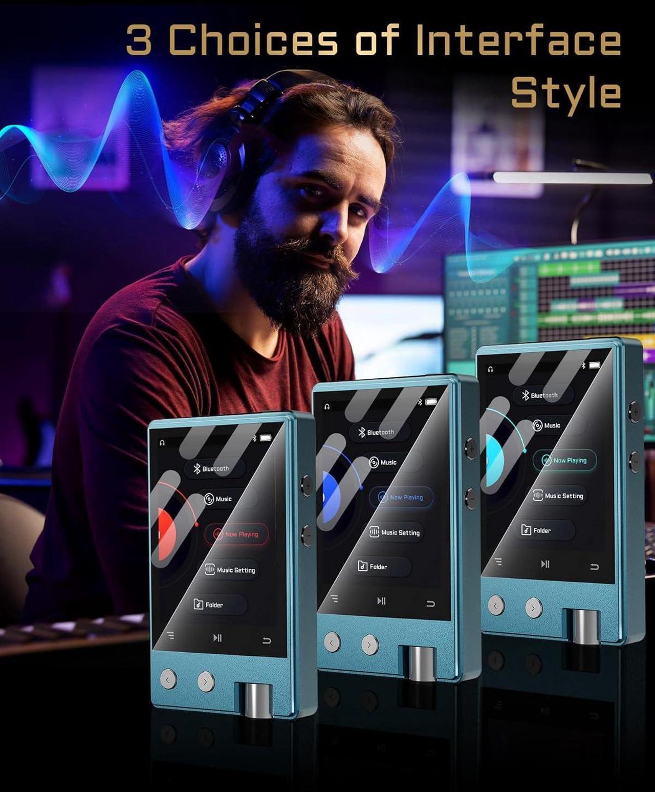 Alt view image 7 of 7 - MP3 Player with Bluetooth,HiFi Lossless DSD/FLAC Digital Audio Music Player Portable,Flac DSD256/128/64 Supported,Portable 2.4" IPS Screen,64GB Micro SD Card Included,Support Up to 256GB Z12Pro