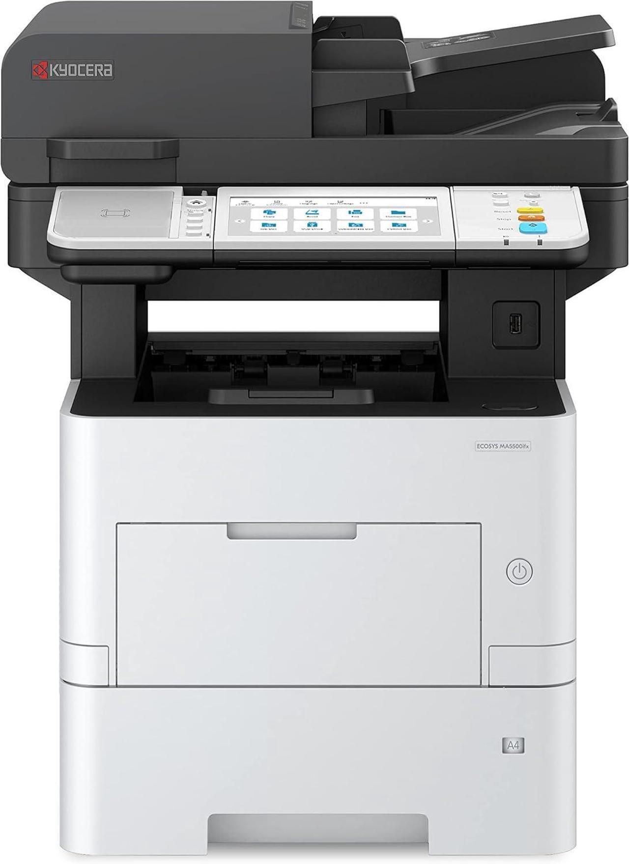 Main image of KYOCERA ECOSYS MA5500ifx All-in-One Monochrome Laser Printer (Print/Copy/Scan/Fax), 57 ppm, Up to Fine 1200 dpi, Gigabit Ethernet HyPAS Capable, 7 inch Touchscreen Panel, 512 MB