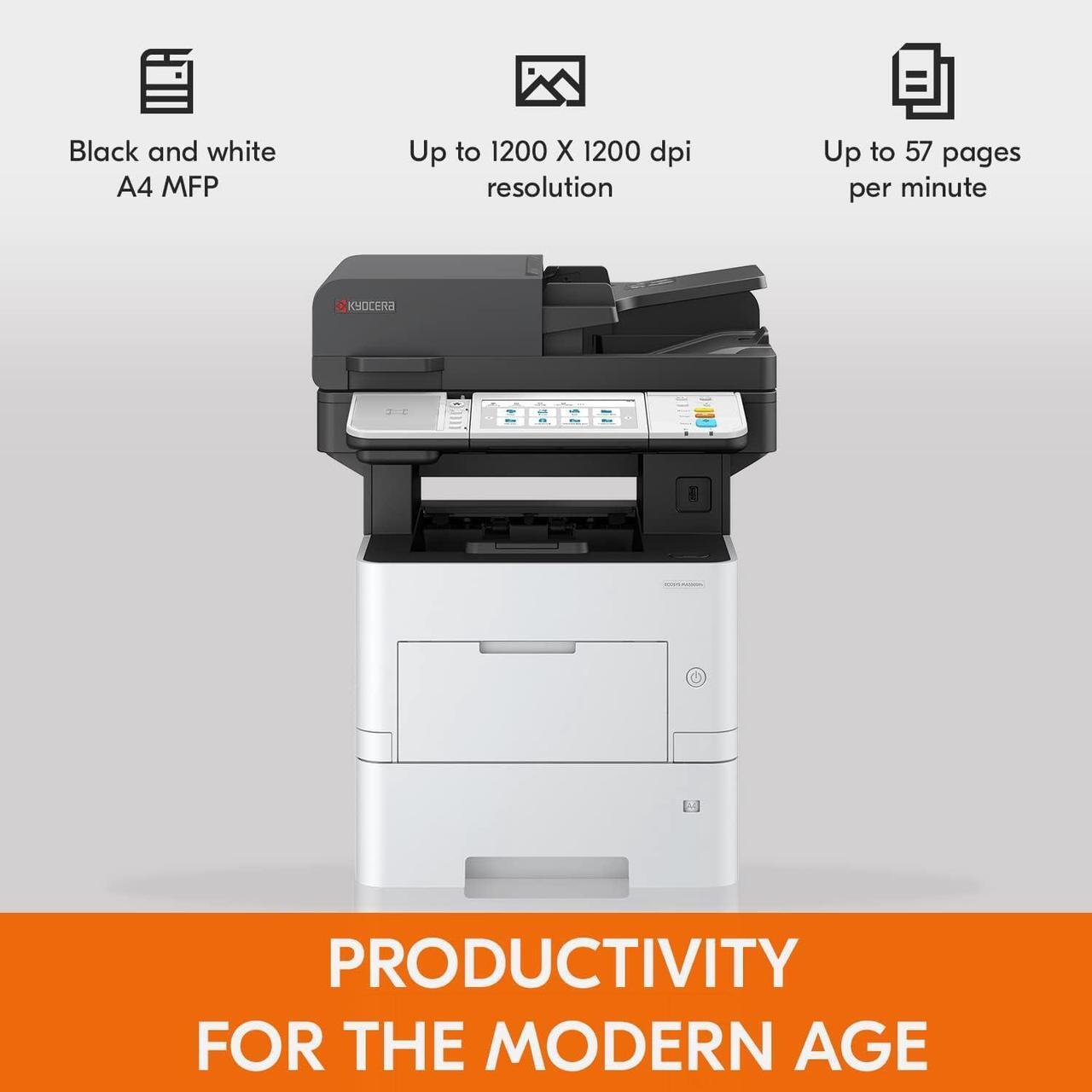 Alt view image 2 of 7 - KYOCERA ECOSYS MA5500ifx All-in-One Monochrome Laser Printer (Print/Copy/Scan/Fax), 57 ppm, Up to Fine 1200 dpi, Gigabit Ethernet HyPAS Capable, 7 inch Touchscreen Panel, 512 MB