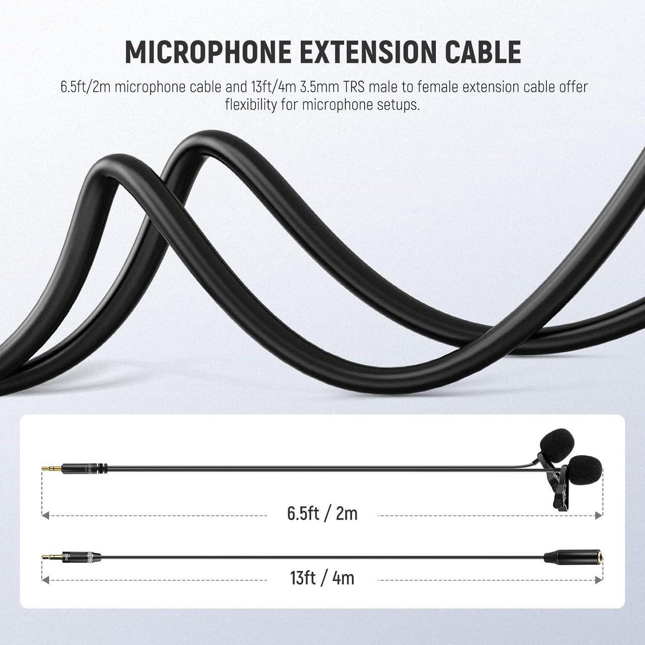 Alt view image 5 of 7 - 2m Wired Dual Lavalier Microphones with 4m Extension Cable, Mini Clip On Omnidirectional Condenser Lapel Lav Mic 3.5mm TRS for DSLR Mirrorless Camera Camcorder Interview Vlog, LM3