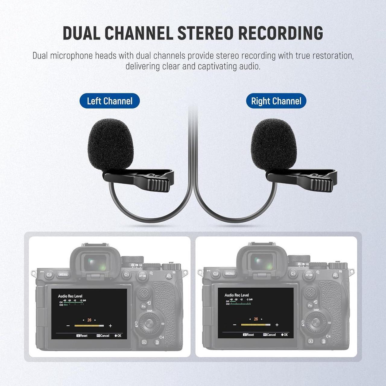 Alt view image 3 of 7 - 2m Wired Dual Lavalier Microphones with 4m Extension Cable, Mini Clip On Omnidirectional Condenser Lapel Lav Mic 3.5mm TRS for DSLR Mirrorless Camera Camcorder Interview Vlog, LM3